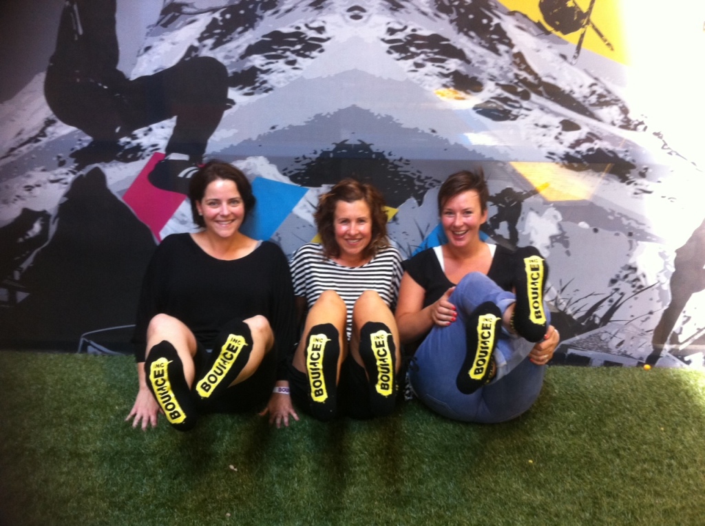 Alex, Amy & Lucy with our very cool Bounce high-grip socks. Awesome for the floor boards at home. 
